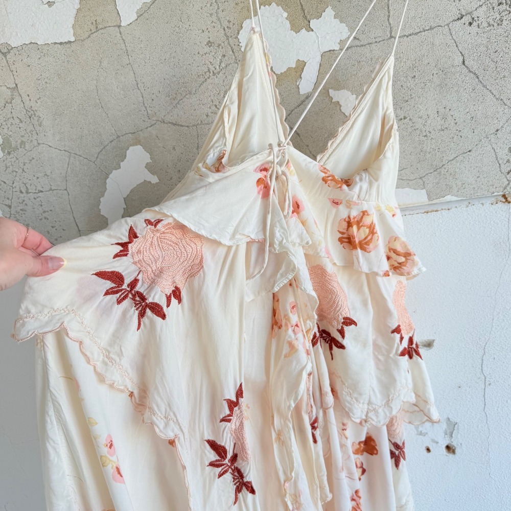 Free People Midi Dress Embroidered Floral Boho Handkerchief Hem Sundress Small - Picture 9 of 14